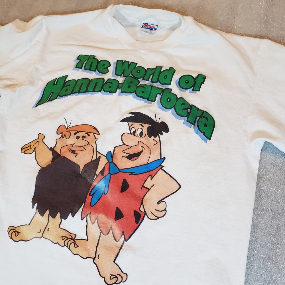 Vintage Hanna Barbera Men's Large Fred Barney Flinstones MT&R T Shirt 1995 Flaws